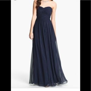 Navy Blue Strapless Chiffon Gown